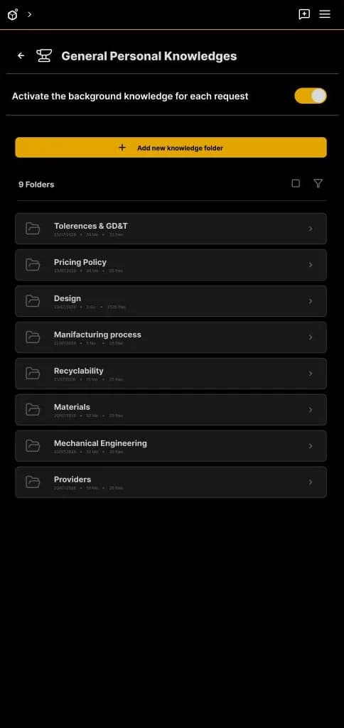 General Knowledges: la lista de carpetas de conocimientos