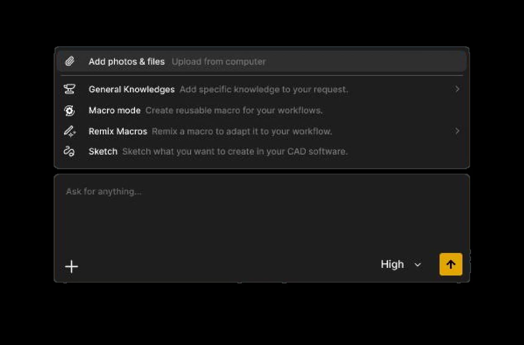 El Macro mode en el menú Añadir (+)