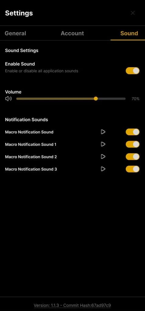 La pestaña Sound: volumen y sonidos de notificación